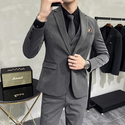 Novo (Blazer + prsluk + hlače) muška moda, poslovni trend, korejski, elegantni, džentlmenski, uski, ležerni komplet za vjenčanje, 3-dijelni, S-7XL