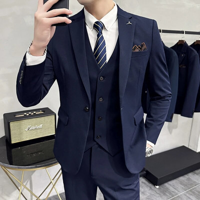Novo (Blazer + prsluk + hlače) muška moda, poslovni trend, korejski, elegantni, džentlmenski, uski, ležerni komplet za vjenčanje, 3-dijelni, S-7XL