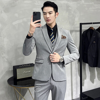 Novo (Blazer + prsluk + hlače) muška moda, poslovni trend, korejski, elegantni, džentlmenski, uski, ležerni komplet za vjenčanje, 3-dijelni, S-7XL