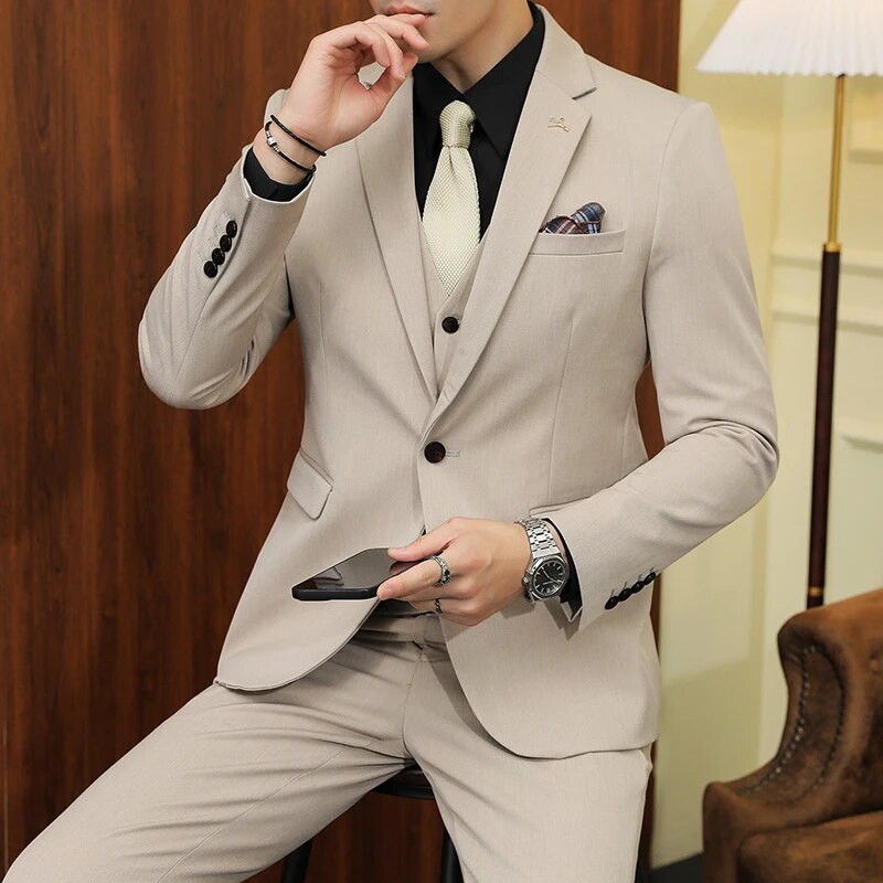 Novo (Blazer + prsluk + hlače) muška moda, poslovni trend, korejski, elegantni, džentlmenski, uski, ležerni komplet za vjenčanje, 3-dijelni, S-7XL