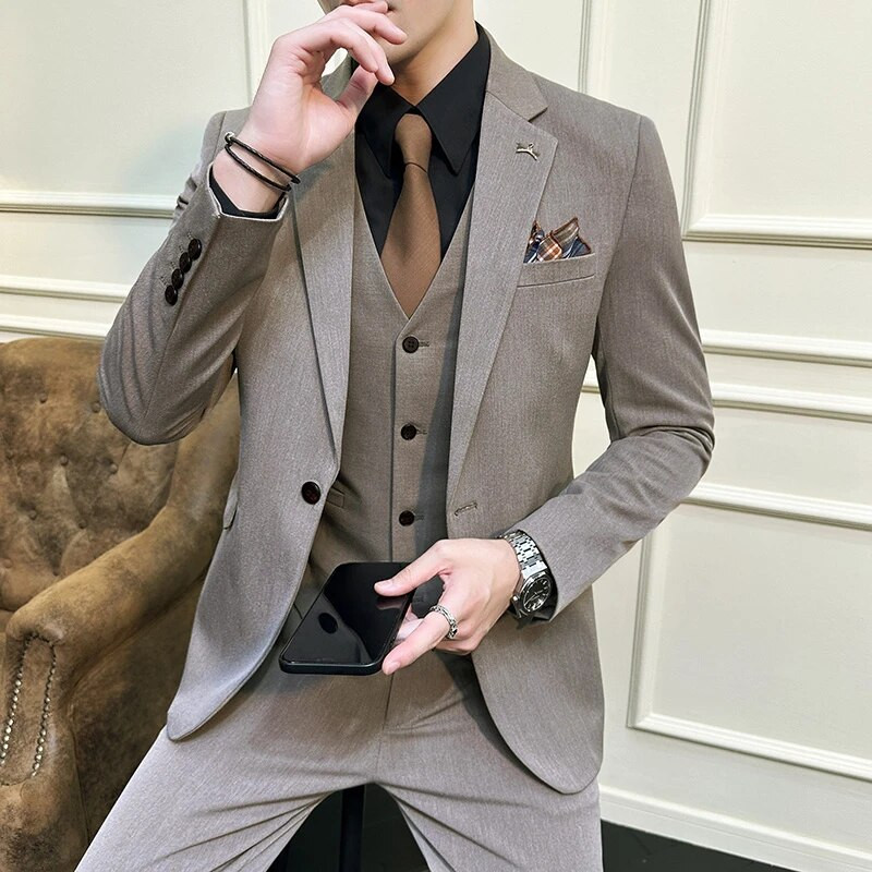 Novo (Blazer + prsluk + hlače) muška moda, poslovni trend, korejski, elegantni, džentlmenski, uski, ležerni komplet za vjenčanje, 3-dijelni, S-7XL