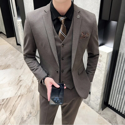 Boutique (Blazer + prsluk + hlače) Muška moda Poslovno ležerni talijanski stil Uski vjenčani džentlmenski prugasti trendovski set od 3 dijela