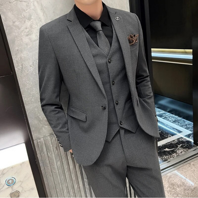 Boutique (Blazer + prsluk + hlače) Muška moda Poslovno ležerni talijanski stil Uski vjenčani džentlmenski prugasti trendovski set od 3 dijela