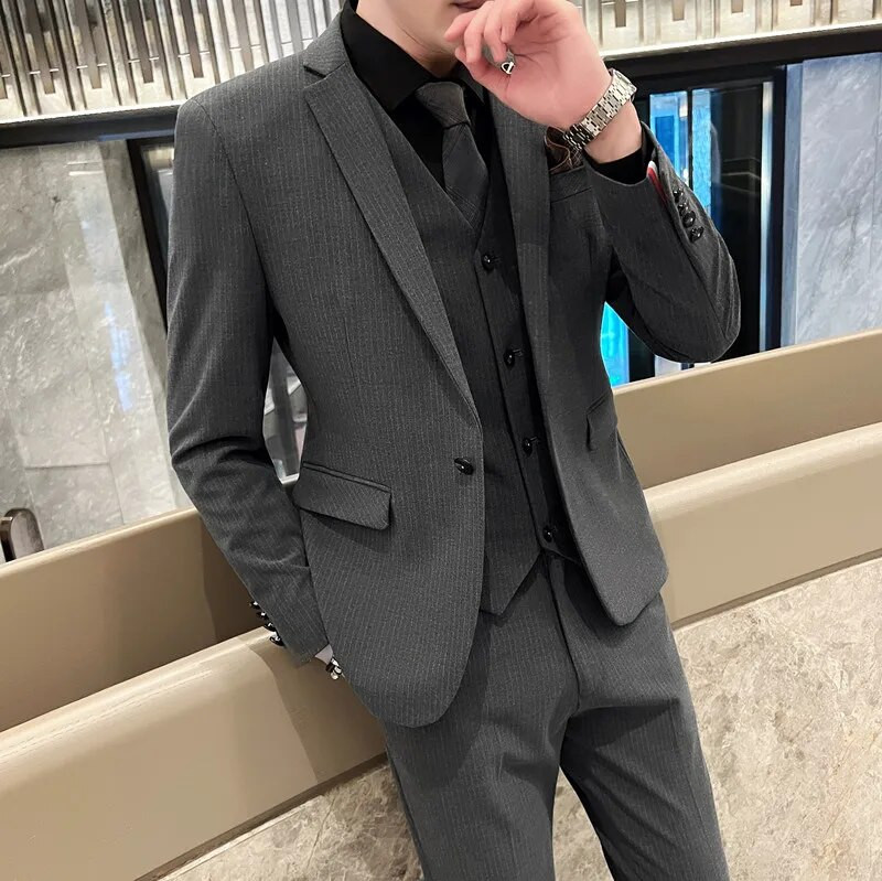 Boutique (Blazer + prsluk + hlače) Muška moda Poslovno ležerni talijanski stil Uski vjenčani džentlmenski prugasti trendovski set od 3 dijela