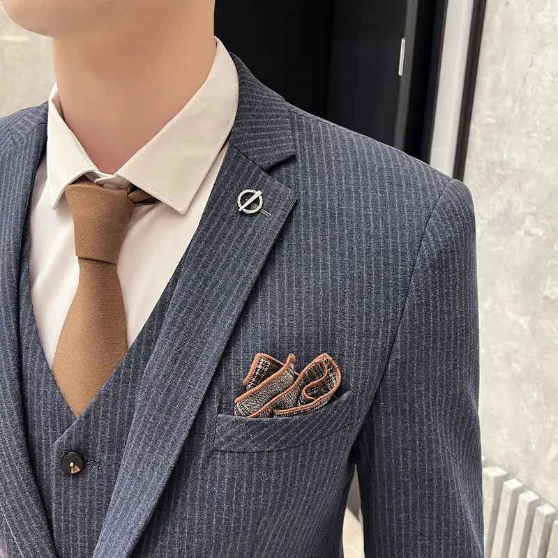 Boutique (Blazer + prsluk + hlače) Muška moda Poslovno ležerni talijanski stil Uski vjenčani džentlmenski prugasti trendovski set od 3 dijela