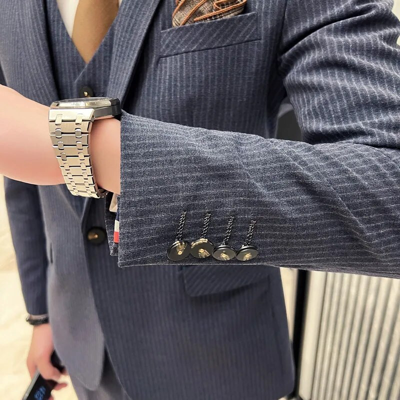 Boutique (Blazer + prsluk + hlače) Muška moda Poslovno ležerni talijanski stil Uski vjenčani džentlmenski prugasti trendovski set od 3 dijela