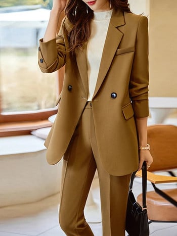 Two Piece Sets Γυναικεία ρούχα φθινόπωρο 2023 Νέα μόδα μακρυμάνικο γιακά μονόχρωμο παλτό + ψηλόμεσο παντελόνι