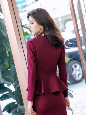 2023 Φθινοπωρινό νέο γυναικείο κοστούμι Κόκκινο μαύρο φούξια βολάν Διπλό μπλέιζερ κοστούμια παντελόνι Επίσημο επαγγελματικό κοστούμι για γυναικεία εργασία