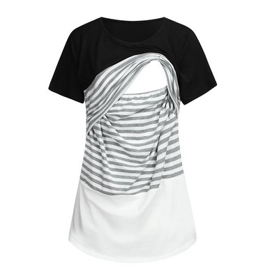 2023 m. Moteriška palaidinė nėščiosioms ilgomis rankovėmis, dryžuota žindyve