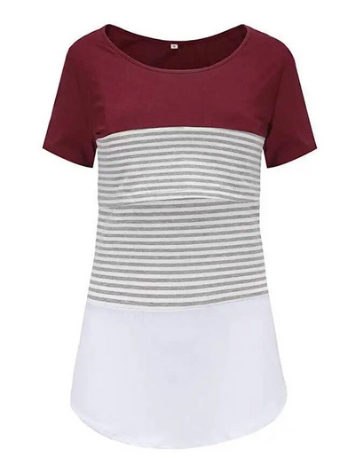 2023 m. Moteriška palaidinė nėščiosioms ilgomis rankovėmis, dryžuota žindyve