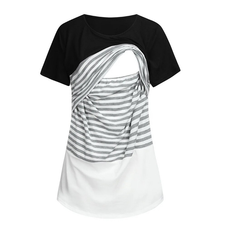 2023 m. Moteriška palaidinė nėščiosioms ilgomis rankovėmis, dryžuota žindyve