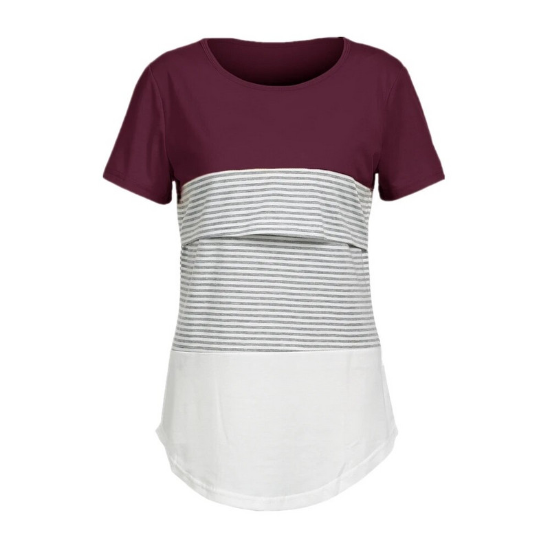 2023 m. Moteriška palaidinė nėščiosioms ilgomis rankovėmis, dryžuota žindyve