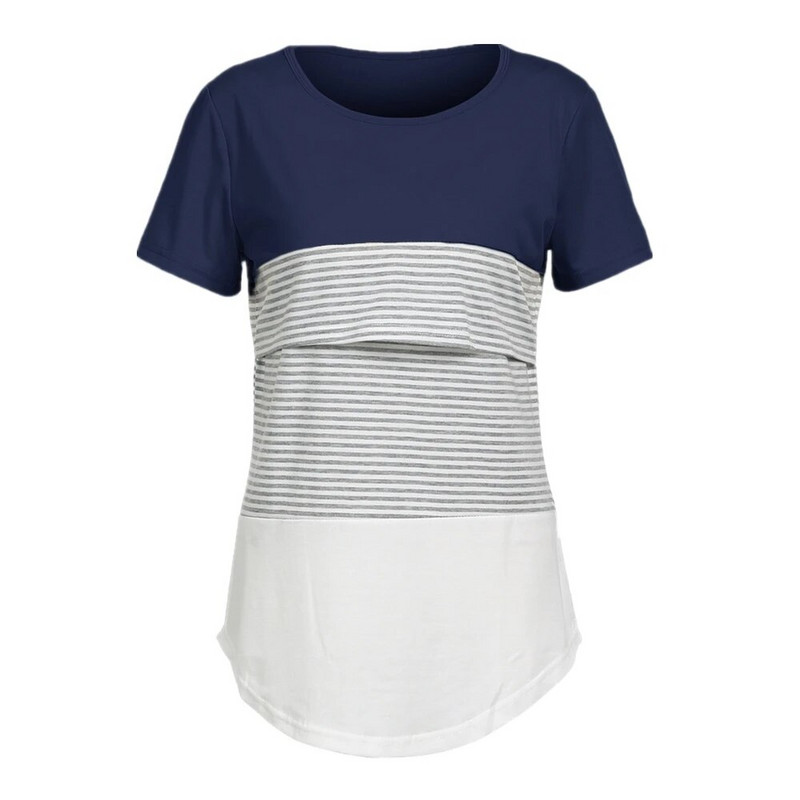 2023 m. Moteriška palaidinė nėščiosioms ilgomis rankovėmis, dryžuota žindyve