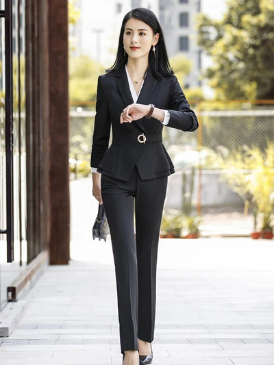 Jesen 2023. Žensko odijelo Vinocrveni crni blejzer Hlače Elegantni kompleti poslovnih odijela Dvodijelni setovi uredske ženske radne odjeće