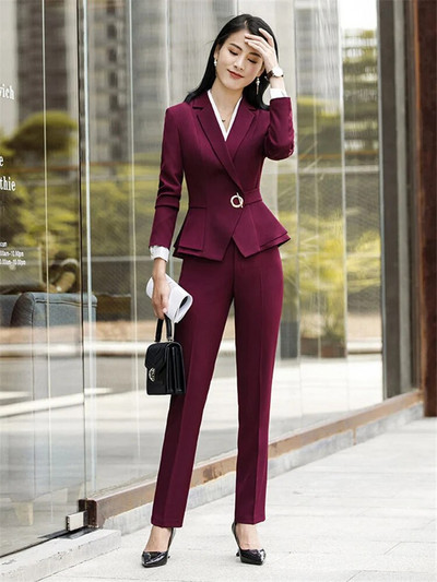 Jesen 2023. Žensko odijelo Vinocrveni crni blejzer Hlače Elegantni kompleti poslovnih odijela Dvodijelni setovi uredske ženske radne odjeće