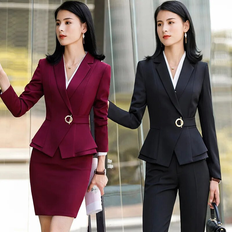Jesen 2023. Žensko odijelo Vinocrveni crni blejzer Hlače Elegantni kompleti poslovnih odijela Dvodijelni setovi uredske ženske radne odjeće