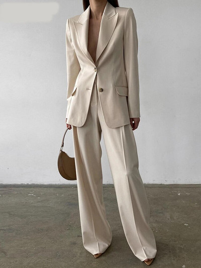 Yitimuceng mėlyni moteriški kostiumai biuro komplektai, 2023 m. Naujos mados biuro moteriškos moteriškos ilgos rankovės užsegamos švarkai Prašmatnūs kelnių kostiumai aukštu juosmeniu