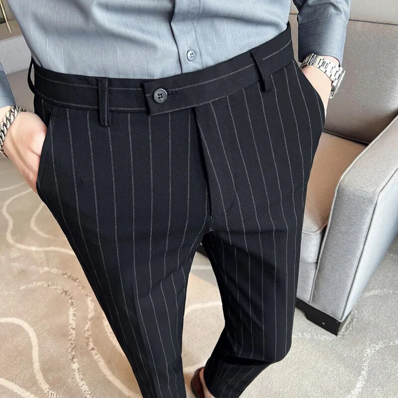 Boutique (Blazer+ Γιλέκο + Παντελόνι) Ανδρική Μόδα Business Casual Ιταλικό στυλ Slim-fit Wedding Gentleman ριγέ Σετ 3 τεμαχίων