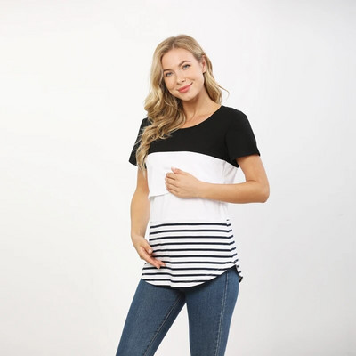 Ljetne majice kratkih rukava za dojenje Ležerna odjeća za trudnice Pamučna majica za dojenje Velika veličina S-XXL