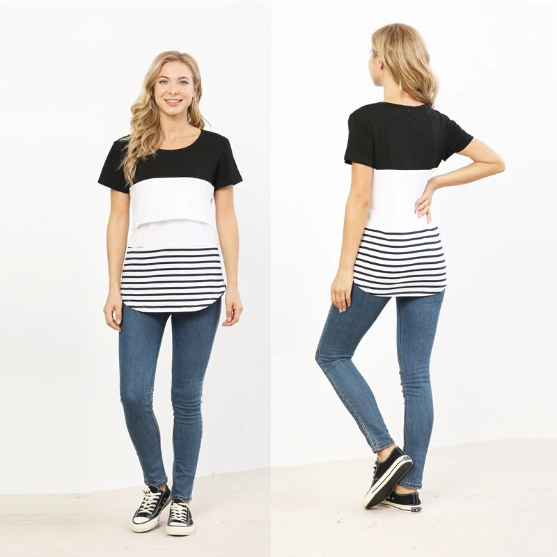 Ljetne majice kratkih rukava za dojenje Ležerna odjeća za trudnice Pamučna majica za dojenje Velika veličina S-XXL