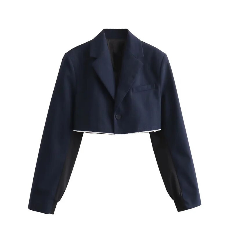 Ženski modni tamnoplavi prugasti kratki sako odijelo Jesen 2023. Djevojke s visokim uličnim kratkim sakoima Odijela Dizajnerski odgovarajući sakoi