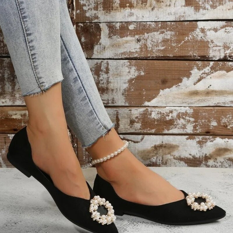 Női lapos cipő egyszemélyes cipő 2023 Új divat, egyszínű velúr hegyes orrú irodai női alkalmi cipők Női Zapatillas Mujer