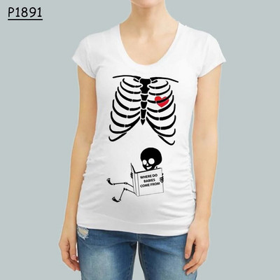 Smiješna odjeća za trudnice u obliku kostura, majica s printom kratkih rukava, odjeća za trudnice, majica s izbočinama iz crtića, gornji dio