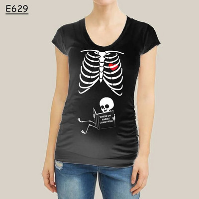 Smiješna odjeća za trudnice u obliku kostura, majica s printom kratkih rukava, odjeća za trudnice, majica s izbočinama iz crtića, gornji dio