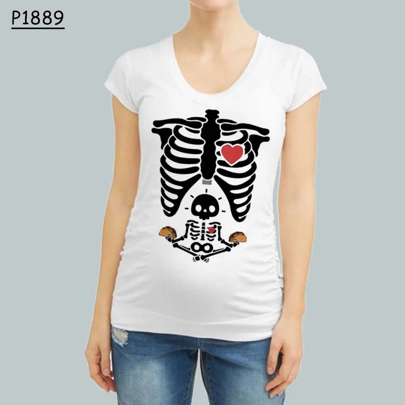 Smiješna odjeća za trudnice u obliku kostura, majica s printom kratkih rukava, odjeća za trudnice, majica s izbočinama iz crtića, gornji dio