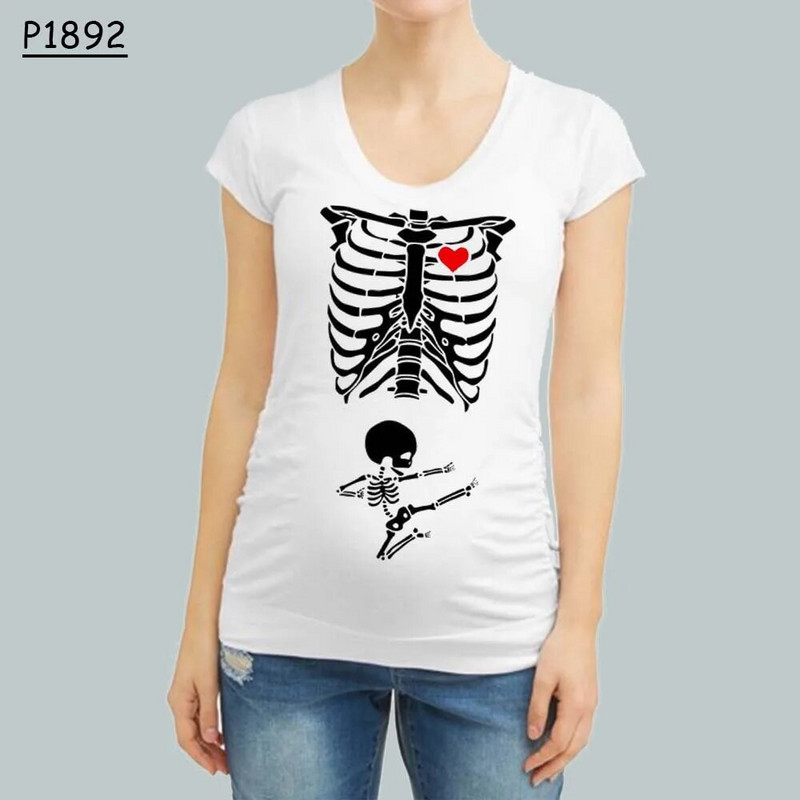 Smiješna odjeća za trudnice u obliku kostura, majica s printom kratkih rukava, odjeća za trudnice, majica s izbočinama iz crtića, gornji dio