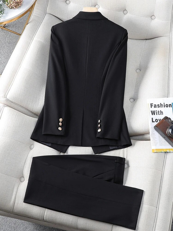 Bež marelica, crne pruge, ženski formalni komplet odijela s hlačama Ženska ženska poslovna radna odjeća Sako i hlače, 2 komada