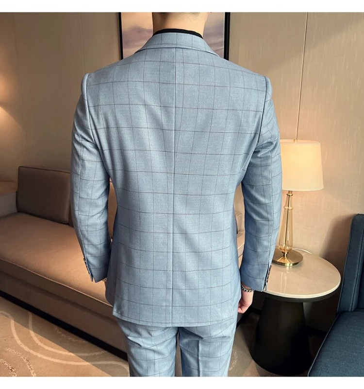 Kiváló minőségű, 2022-es (blézer + mellény + nadrág) férfi, brit stílusú, elegáns divatos, hétköznapi egyszerű üzleti formális háromrészes öltöny