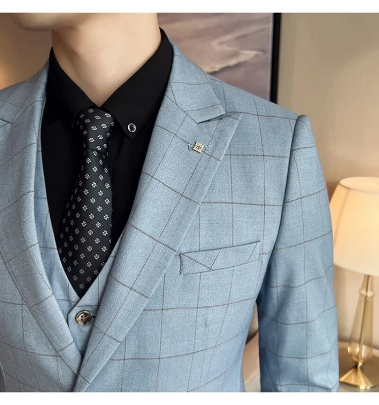 Kiváló minőségű, 2022-es (blézer + mellény + nadrág) férfi, brit stílusú, elegáns divatos, hétköznapi egyszerű üzleti formális háromrészes öltöny