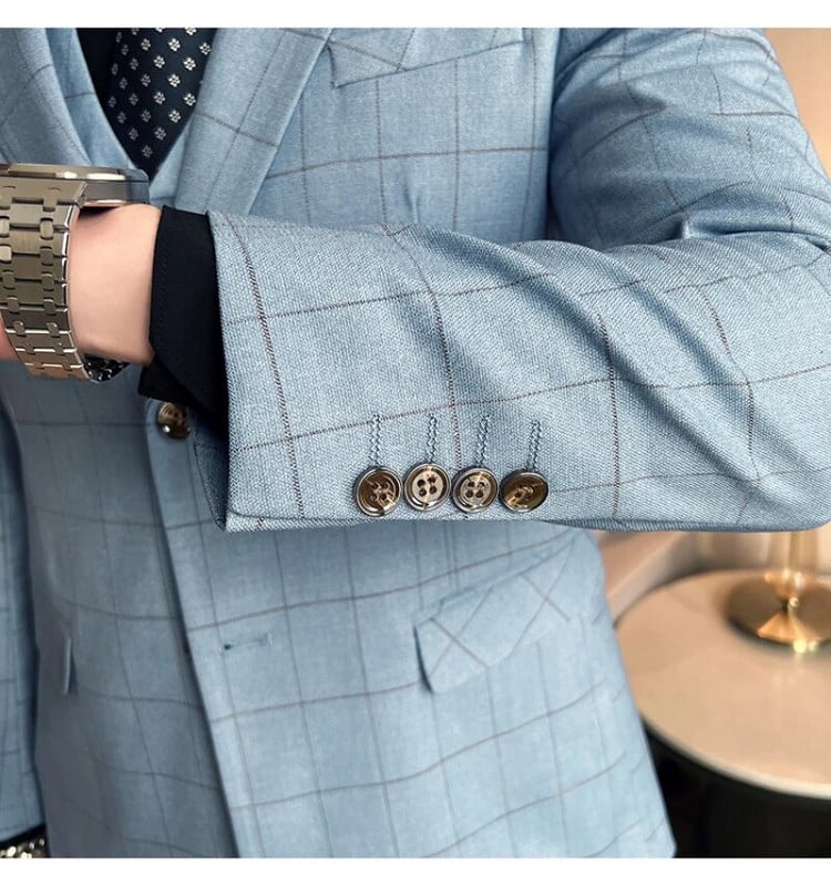 Kiváló minőségű, 2022-es (blézer + mellény + nadrág) férfi, brit stílusú, elegáns divatos, hétköznapi egyszerű üzleti formális háromrészes öltöny