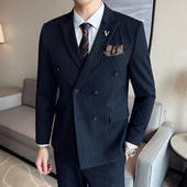 2023 Boutique (Blazer + prsluk + hlače) muška moda, poslovna, ležerna, talijanski stil, prugasti, uski vjenčani set od 3 dijela