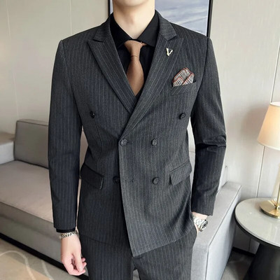 2023 Boutique (Blazer + prsluk + hlače) muška moda, poslovna, ležerna, talijanski stil, prugasti, uski vjenčani set od 3 dijela