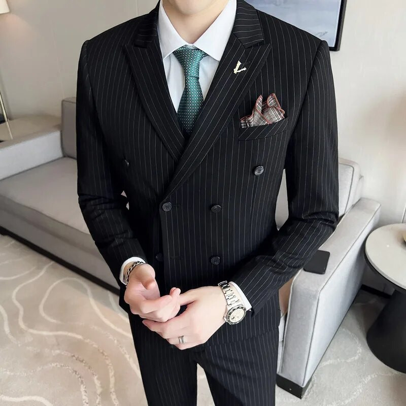 2023 Boutique (Blazer + prsluk + hlače) muška moda, poslovna, ležerna, talijanski stil, prugasti, uski vjenčani set od 3 dijela