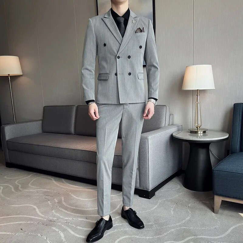 2023 Boutique (Blazer + prsluk + hlače) muška moda, poslovna, ležerna, talijanski stil, prugasti, uski vjenčani set od 3 dijela