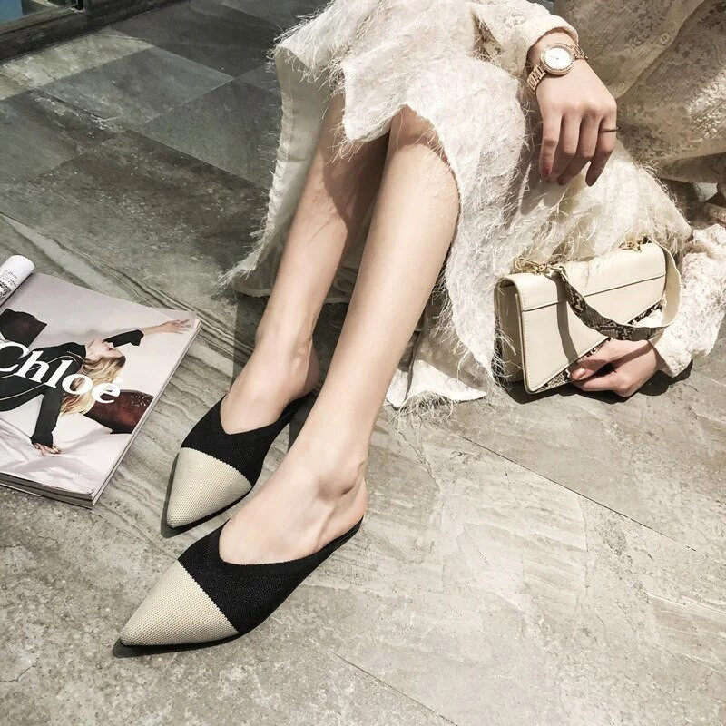 Laisad naistekingad 2022, kevad ja sügis, uued lamedad haldja sandaalid, terava ninaga lendavad kootud Baotou poolsussid, suured