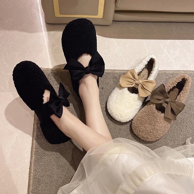 Χειμερινά ζεστά βελούδινα παπούτσια Γυναικεία ιδιοσυγκρασία μόδας 2022 Shallow Mouth Νέα βελούδινα φλατ παπιγιόν Παπούτσια Γυναικεία παπούτσια