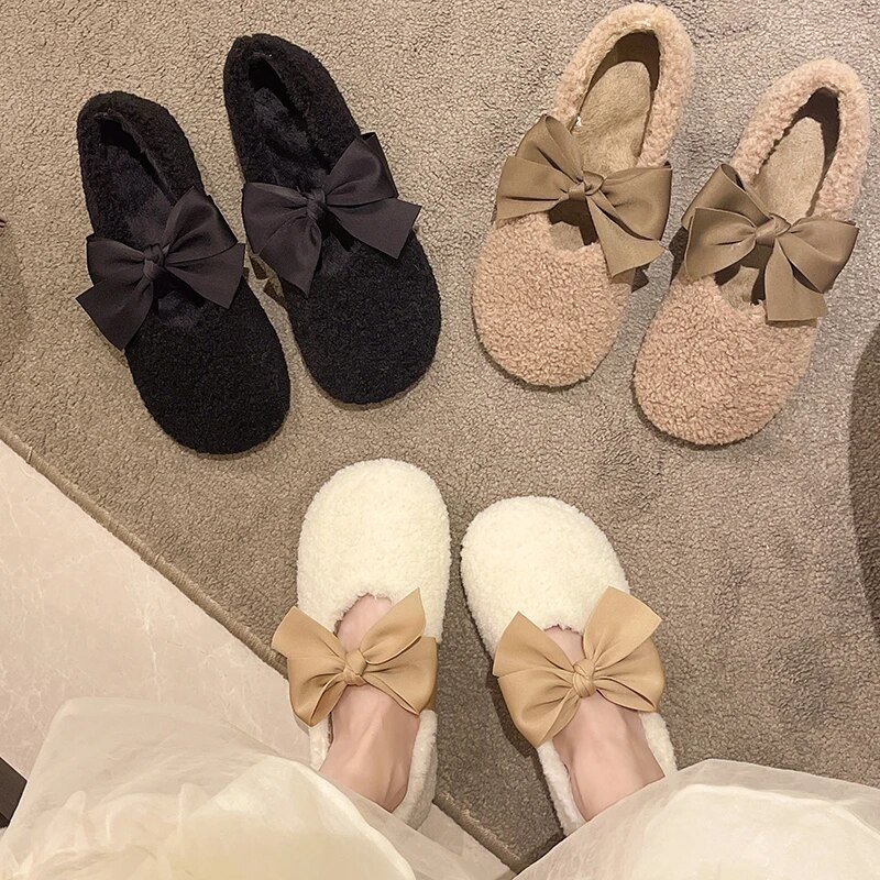 Χειμερινά ζεστά βελούδινα παπούτσια Γυναικεία ιδιοσυγκρασία μόδας 2022 Shallow Mouth Νέα βελούδινα φλατ παπιγιόν Παπούτσια Γυναικεία παπούτσια