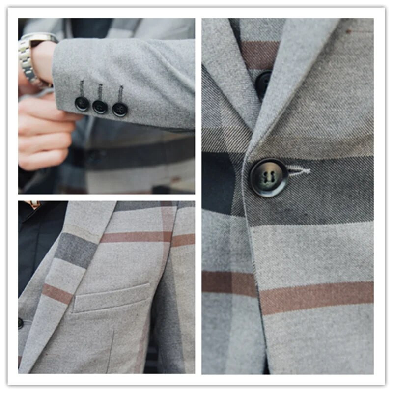 Boutique 5XL (žakete + veste + bikses) itāļu stila elegants un moderns lietišķs rūtains ikdienas džentlmeņu formāls trīsdaļīgs uzvalks