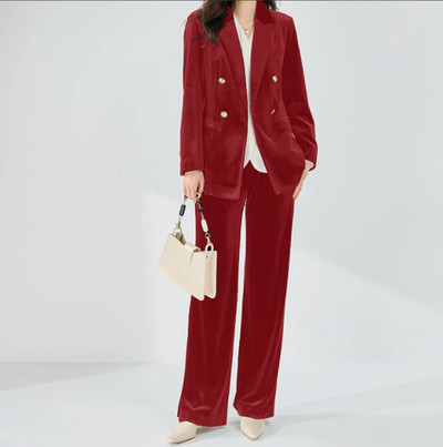 Žensko 2-dijelno baršunasto luksuzno i elegantno žensko odijelo Klasični kroj hlača s duplim kopčanjem Ženski blejzer