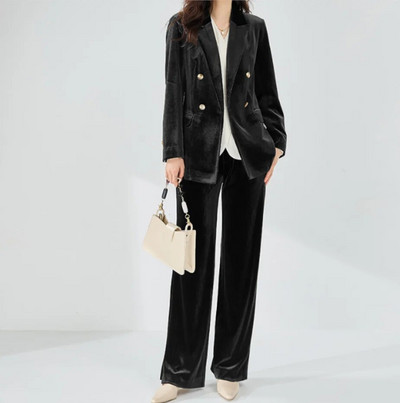 Žensko 2-dijelno baršunasto luksuzno i elegantno žensko odijelo Klasični kroj hlača s duplim kopčanjem Ženski blejzer