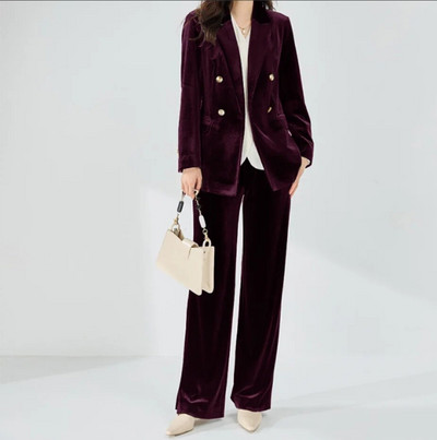 Žensko 2-dijelno baršunasto luksuzno i elegantno žensko odijelo Klasični kroj hlača s duplim kopčanjem Ženski blejzer