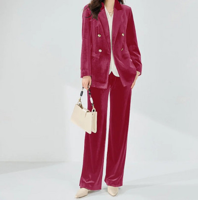 Žensko 2-dijelno baršunasto luksuzno i elegantno žensko odijelo Klasični kroj hlača s duplim kopčanjem Ženski blejzer