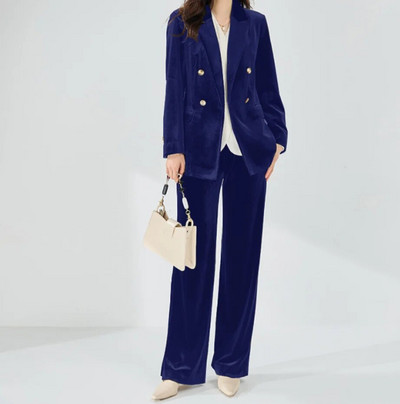 Žensko 2-dijelno baršunasto luksuzno i elegantno žensko odijelo Klasični kroj hlača s duplim kopčanjem Ženski blejzer