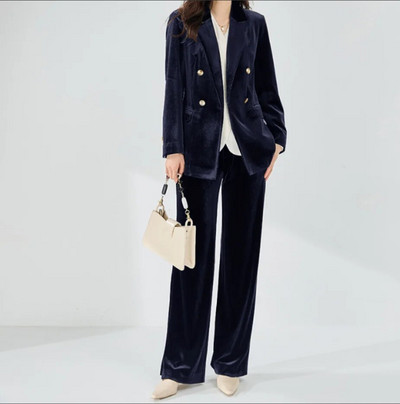 Žensko 2-dijelno baršunasto luksuzno i elegantno žensko odijelo Klasični kroj hlača s duplim kopčanjem Ženski blejzer