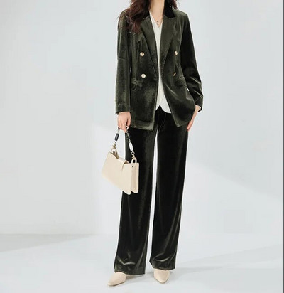 Žensko 2-dijelno baršunasto luksuzno i elegantno žensko odijelo Klasični kroj hlača s duplim kopčanjem Ženski blejzer
