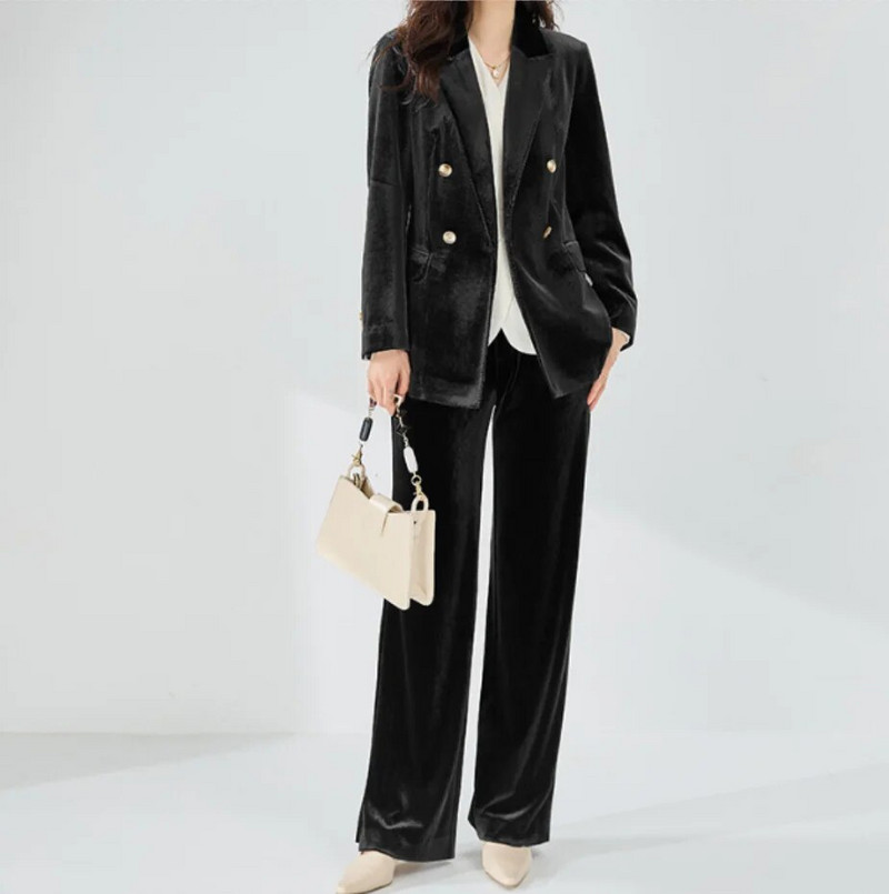 Žensko 2-dijelno baršunasto luksuzno i elegantno žensko odijelo Klasični kroj hlača s duplim kopčanjem Ženski blejzer